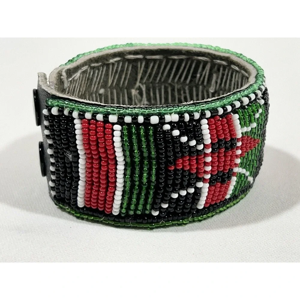 Vintage Leather Beaded Bracelet‎ Multicolor Handmade Boho Festival